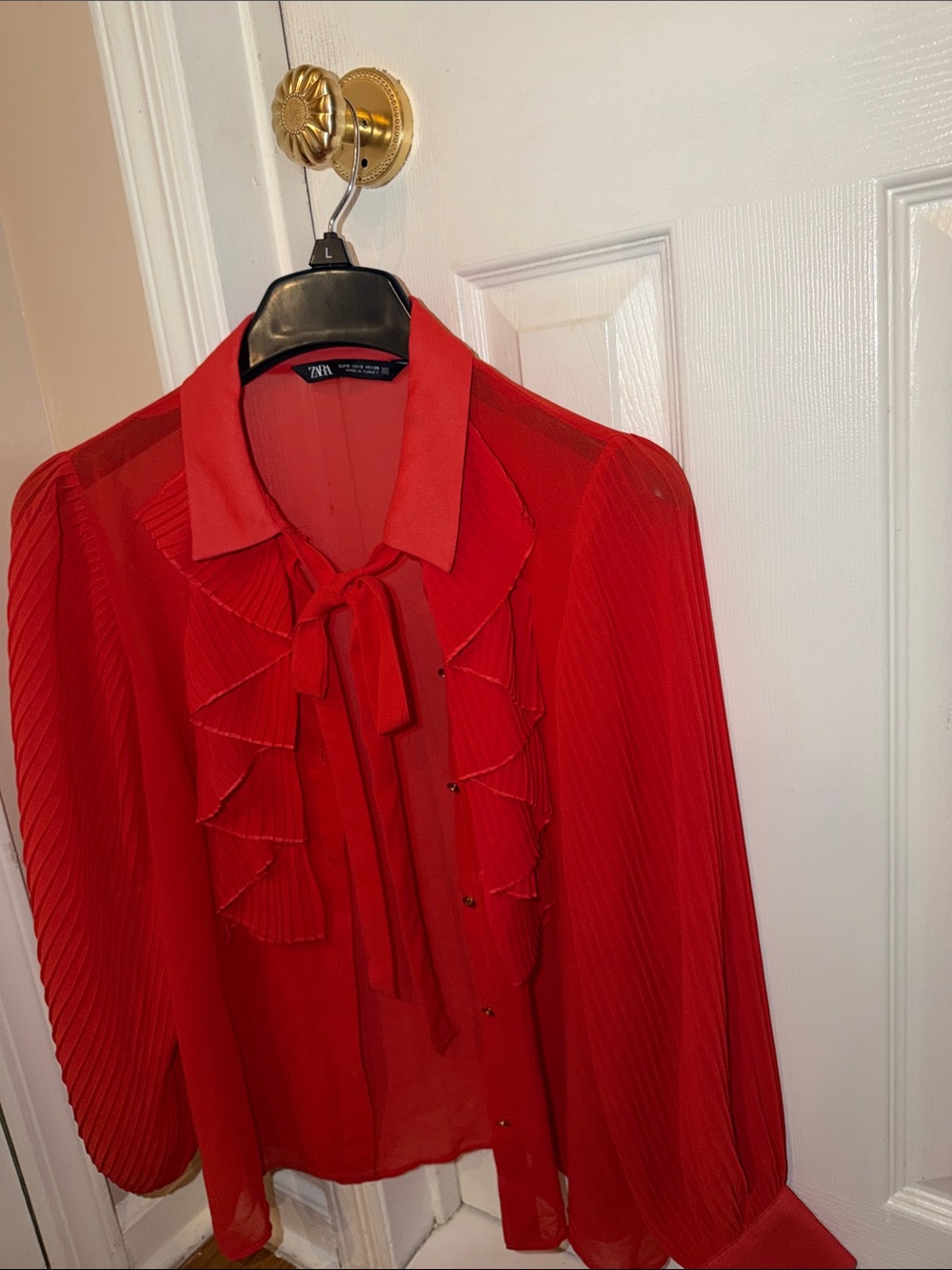 Zara Red Ruffle Flow Blouse - Picture 7 of 10